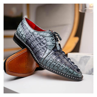 Marco Di Milano Caribe Men's Shoes Dark Gray Genuine Hornback Caiman Crocodile Derby (MDM1118)