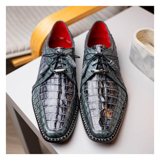 Marco Di Milano Caribe Men's Shoes Dark Gray Genuine Hornback Caiman Crocodile Derby (MDM1118)