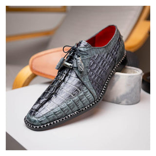 Marco Di Milano Caribe Men's Shoes Dark Gray Genuine Hornback Caiman Crocodile Derby (MDM1118)