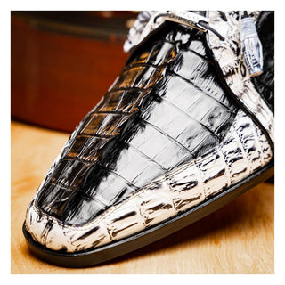 Marco Di Milano Caribe Men's Shoes Black & Newspaper Genuine Hornback Caiman Crocodile Derby (MDM1118)