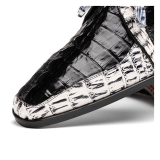 Marco Di Milano Caribe Men's Shoes Black & Newspaper Genuine Hornback Caiman Crocodile Derby (MDM1118)