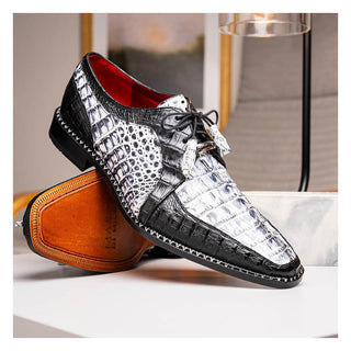 Marco Di Milano Caribe Men's Shoes Newspaper & Black Genuine Hornback Caiman Crocodile Derby (MDM1118)
