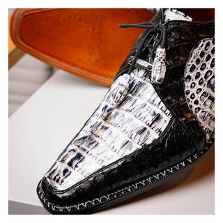 Marco Di Milano Caribe Men's Shoes Newspaper & Black Genuine Hornback Caiman Crocodile Derby (MDM1118)