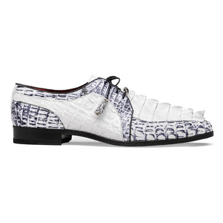 Marco Di Milano Caribe Men's Shoes White & Newspaper Genuine Hornback Caiman Crocodile Derby (MDM1118)