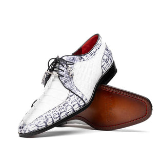 Marco Di Milano Caribe Men's Shoes White & Newspaper Genuine Hornback Caiman Crocodile Derby (MDM1118)