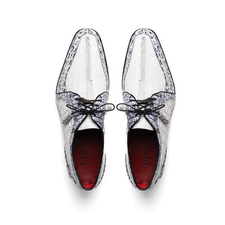 Marco Di Milano Caribe Men's Shoes White & Newspaper Genuine Hornback Caiman Crocodile Derby (MDM1118)