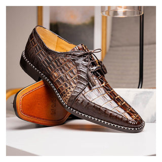 Marco Di Milano Caribe Men's Shoes Orix & Brown Genuine Hornback Caiman Crocodile Derby (MDM1118)