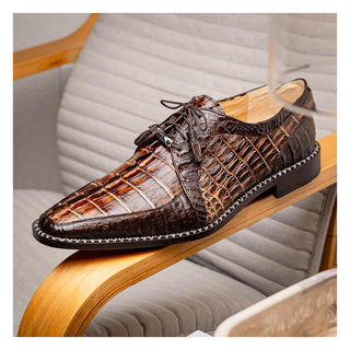 Marco Di Milano Caribe Men's Shoes Orix & Brown Genuine Hornback Caiman Crocodile Derby (MDM1118)