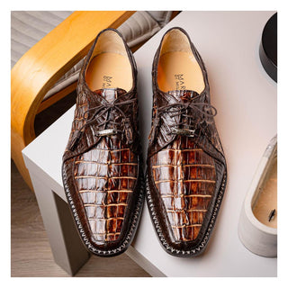 Marco Di Milano Caribe Men's Shoes Orix & Brown Genuine Hornback Caiman Crocodile Derby (MDM1118)