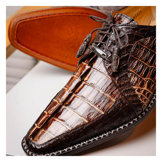Marco Di Milano Caribe Men's Shoes Orix & Brown Genuine Hornback Caiman Crocodile Derby (MDM1118)