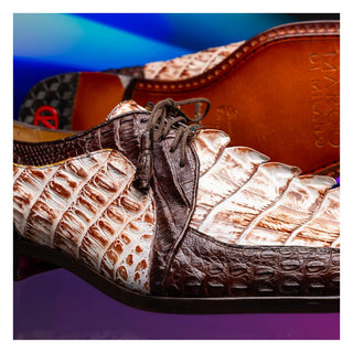 Marco Di Milano Caribe Men's Shoes White & Brown Genuine Hornback Caiman Crocodile Derby (MDM1118)