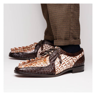 Marco Di Milano Caribe Men's Shoes White & Brown Genuine Hornback Caiman Crocodile Derby (MDM1118)