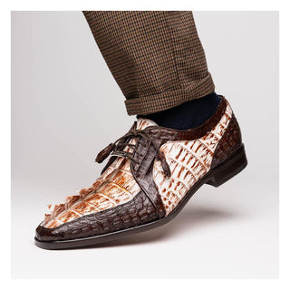 Marco Di Milano Caribe Men's Shoes White & Brown Genuine Hornback Caiman Crocodile Derby (MDM1118)