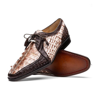 Marco Di Milano Caribe Men's Shoes White & Brown Genuine Hornback Caiman Crocodile Derby (MDM1118)