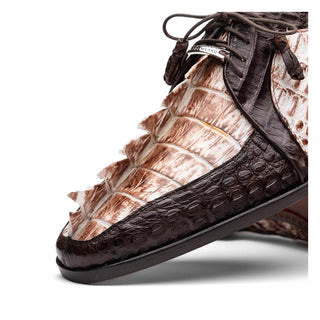 Marco Di Milano Caribe Men's Shoes White & Brown Genuine Hornback Caiman Crocodile Derby (MDM1118)