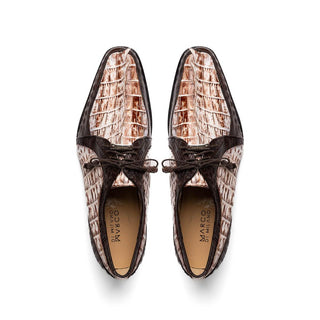 Marco Di Milano Caribe Men's Shoes White & Brown Genuine Hornback Caiman Crocodile Derby (MDM1118)