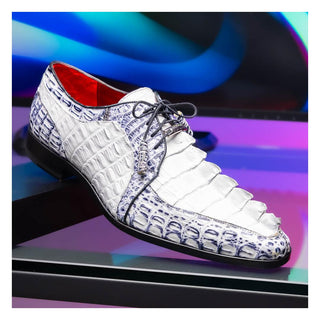 Marco Di Milano Caribe Men's Shoes White & Newspaper Genuine Hornback Caiman Crocodile Derby (MDM1118)
