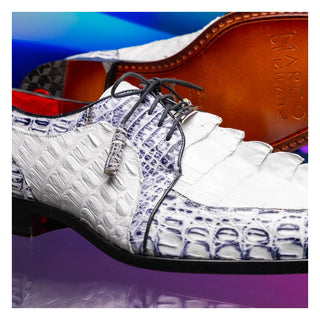 Marco Di Milano Caribe Men's Shoes White & Newspaper Genuine Hornback Caiman Crocodile Derby (MDM1118)
