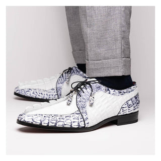 Marco Di Milano Caribe Men's Shoes White & Newspaper Genuine Hornback Caiman Crocodile Derby (MDM1118)