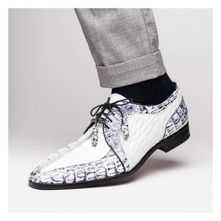 Marco Di Milano Caribe Men's Shoes White & Newspaper Genuine Hornback Caiman Crocodile Derby (MDM1118)