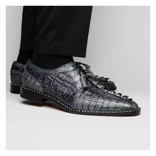 Marco Di Milano Caribe Men's Shoes Dark Gray Genuine Hornback Caiman Crocodile Derby (MDM1118)