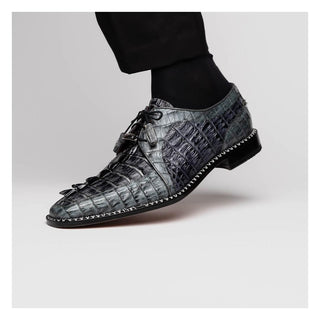 Marco Di Milano Caribe Men's Shoes Dark Gray Genuine Hornback Caiman Crocodile Derby (MDM1118)