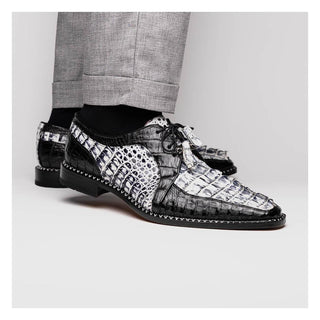Marco Di Milano Caribe Men's Shoes Newspaper & Black Genuine Hornback Caiman Crocodile Derby (MDM1118)