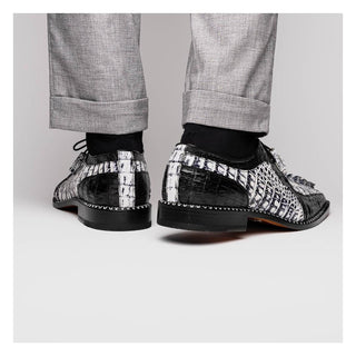 Marco Di Milano Caribe Men's Shoes Newspaper & Black Genuine Hornback Caiman Crocodile Derby (MDM1118)