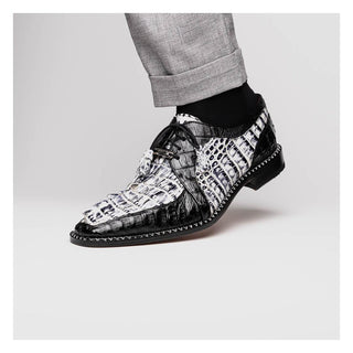 Marco Di Milano Caribe Men's Shoes Newspaper & Black Genuine Hornback Caiman Crocodile Derby (MDM1118)