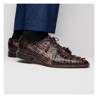 Marco Di Milano Caribe Men's Shoes Orix & Brown Genuine Hornback Caiman Crocodile Derby (MDM1118)