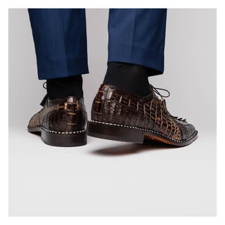 Marco Di Milano Caribe Men's Shoes Orix & Brown Genuine Hornback Caiman Crocodile Derby (MDM1118)