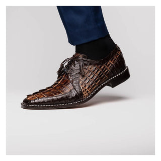 Marco Di Milano Caribe Men's Shoes Orix & Brown Genuine Hornback Caiman Crocodile Derby (MDM1118)