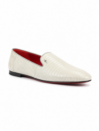 Cesare Paciotti Teyus Perla Lizard Skin Grey Loafers CPM2337 front three quarter hero