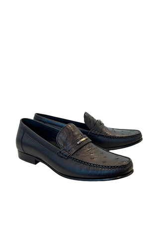 Corrente 3898Ost Ostrich & Leather Loafer - Black
