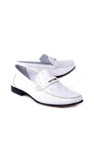 Corrente 3898Ost Ostrich & Leather Loafer - White