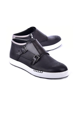 Corrente 4302 Leather Double Monk-Strap Sneaker - Gray