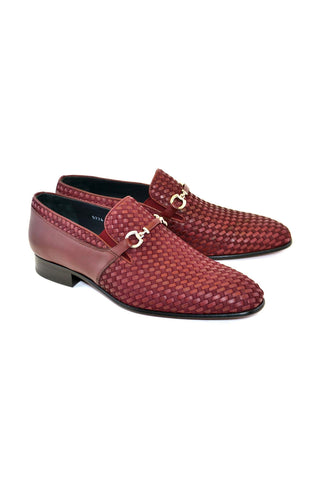 Corrente 5776 Suede & Leather Horse-Bit Loafer - Burgundy