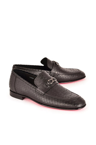 Corrente 7652 Embossed Leather Horse-Bit Loafer - Black