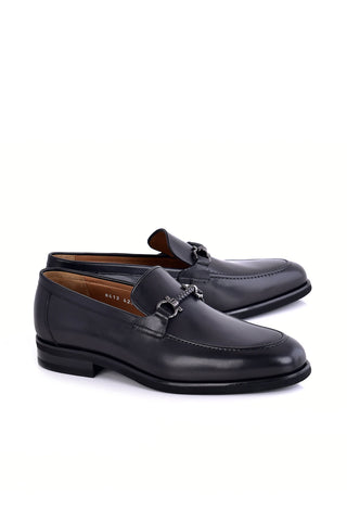 Corrente 8413 Leather Horse-Bit Loafer - Black