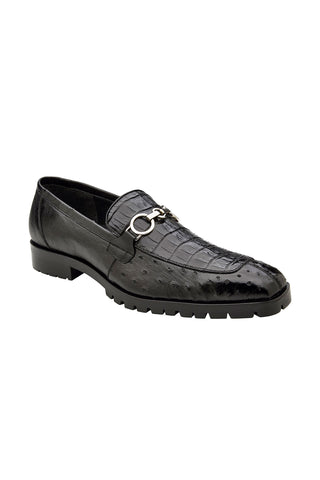 Belvedere Corso Crocodile & Ostrich Horse-Bit Loafer