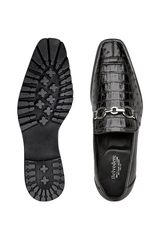 Belvedere Corso Crocodile & Ostrich Horse-Bit Loafer