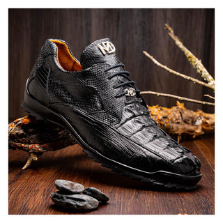 Marco Di Milano Crater Men's Shoes Black Exotic Crocodile / Lizard Derby Sneakers (MDM1190)