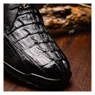 Marco Di Milano Crater Men's Shoes Black Exotic Crocodile / Lizard Derby Sneakers (MDM1190)