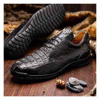 Marco Di Milano Crater Men's Shoes Black Exotic Crocodile / Lizard Derby Sneakers (MDM1190)