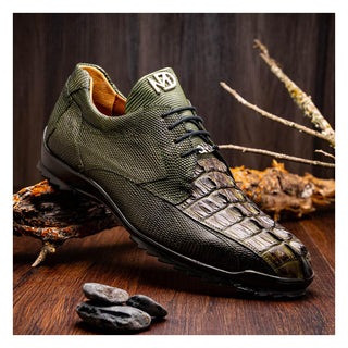 Marco Di Milano Crater Men's Shoes Olive Exotic Crocodile / Lizard Derby Sneakers (MDM1190)
