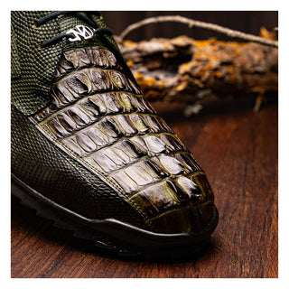 Marco Di Milano Crater Men's Shoes Olive Exotic Crocodile / Lizard Derby Sneakers (MDM1190)