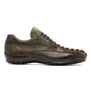 Marco Di Milano Crater Men's Shoes Olive Exotic Crocodile / Lizard Derby Sneakers (MDM1190)