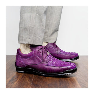 Marco Di Milano Crater Men's Shoes Purple Exotic Crocodile & Lizard Skin Sneakers (MDM1251)