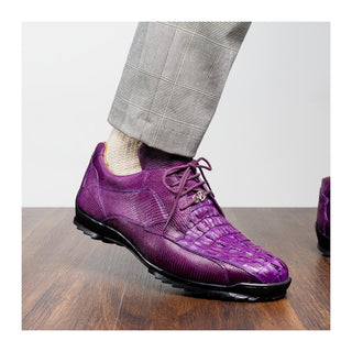 Marco Di Milano Crater Men's Shoes Purple Exotic Crocodile & Lizard Skin Sneakers (MDM1251)