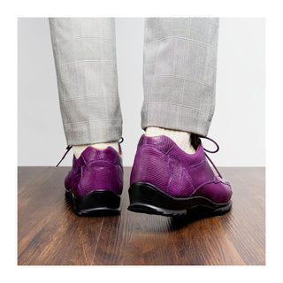 Marco Di Milano Crater Men's Shoes Purple Exotic Crocodile & Lizard Skin Sneakers (MDM1251)